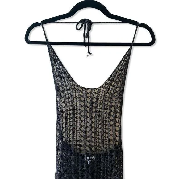 Superdown Renata Dress black sheer halter swim cover up mesh midi maxi Revolve - Picture 8 of 10